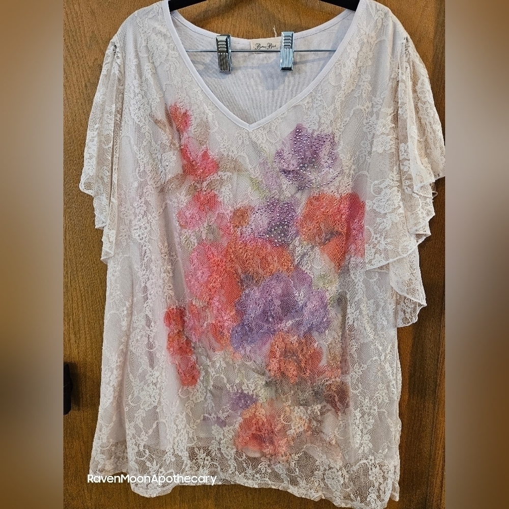 Brittany Black 1x  Flower Print Shirt